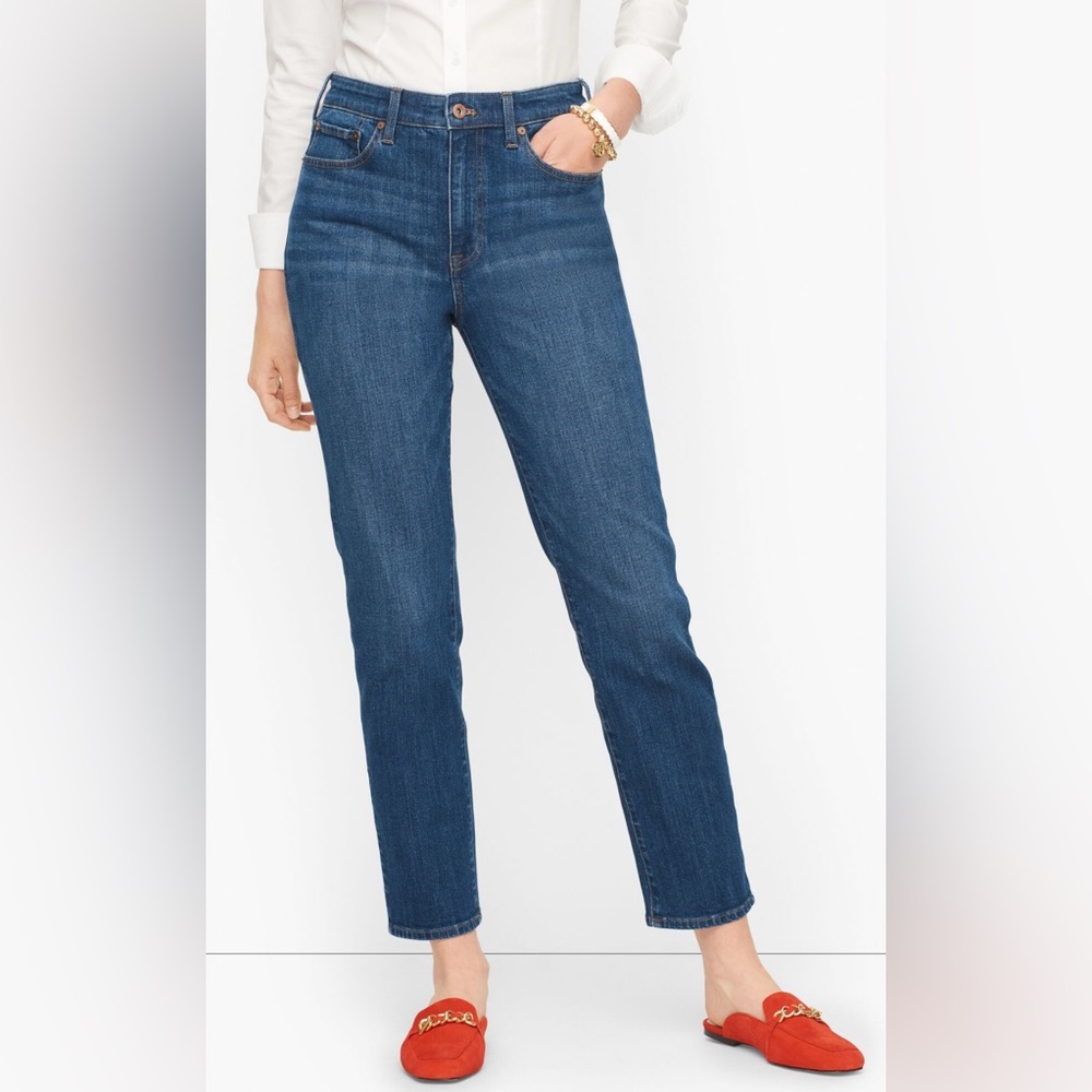 Talbots Women's Modern Ankle Jeans With Green Velvet Trim